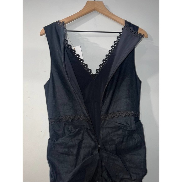 Nicole Miller v-neck linen blend black midi dress size 12 - Picture 8 of 9